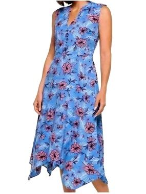 Coolibar | Monroe Button Front Maxi Dress Blue & Pink Hibiscus Floral